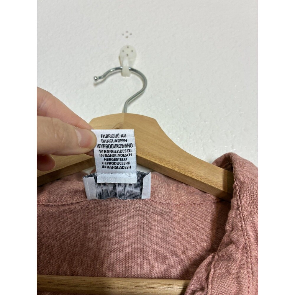 Nicole Miller Shirt Womens Large Pink 100% Linen Short Sleeve Button Up - Picture 10 of 11